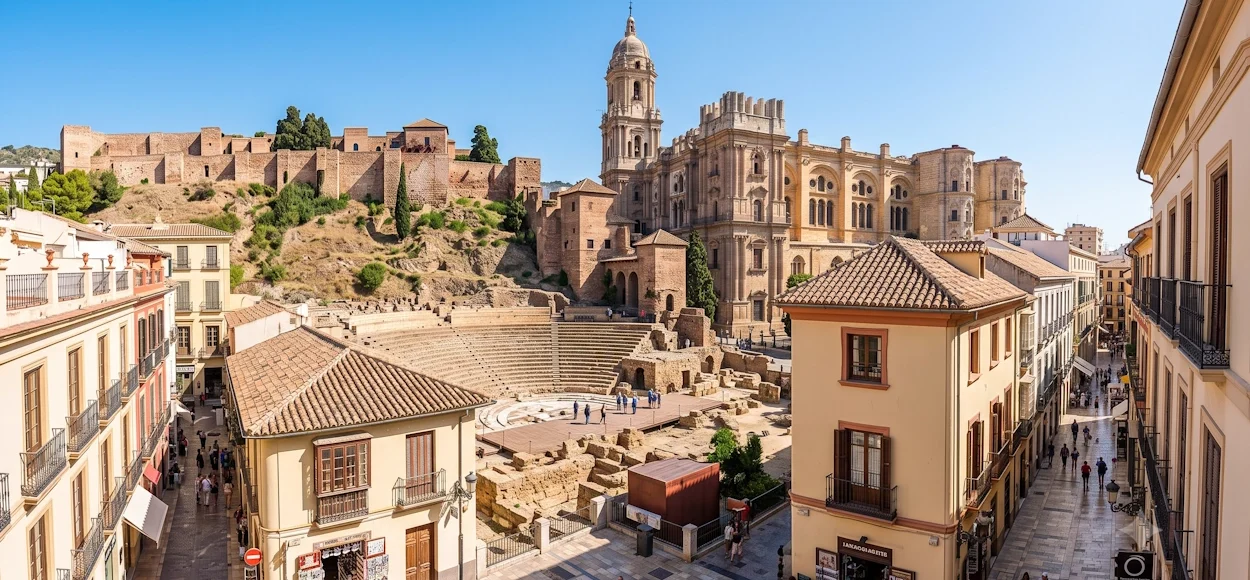 Centro histórico de Málaga, con vistas a la catedral y las calles del casco antiguo.