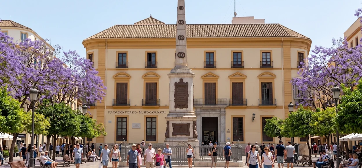 Plaza de la Merced, punto de partida de la ruta de Picasso en Málaga.